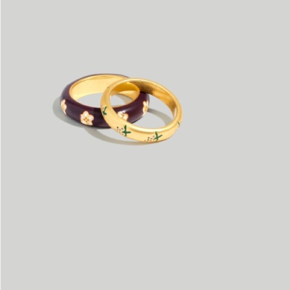 Madewell Enamel Stacking Ring Set | Gold and Purple Floral Rings